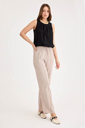 Beli Lastikli Önü Dikiş Detaylı Pantolon