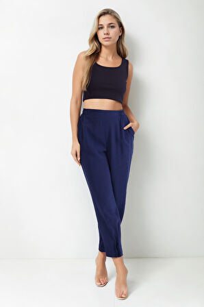 Paçası Pileli Beli Lastikli Pantolon