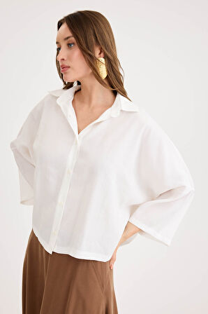 Düşük Omuz Oversize Crop Gömlek