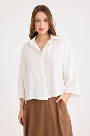 Düşük Omuz Oversize Crop Gömlek