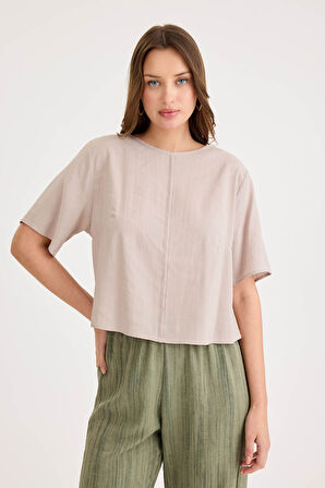 Yuvarlak Yaka Kısa Kol Crop Bluz