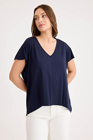 V Yaka Arkası Uzun Salaş Modal Bluz