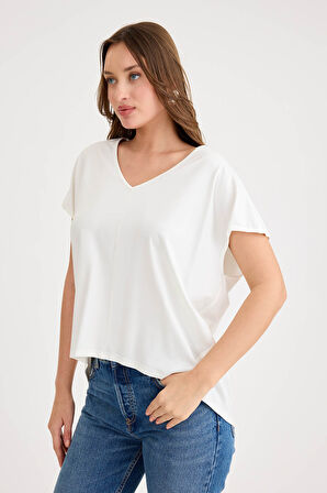 V Yaka Arkası Uzun Salaş Modal Bluz