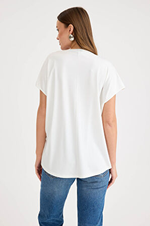 V Yaka Arkası Uzun Salaş Modal Bluz