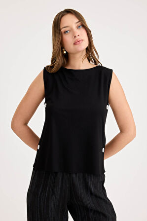 Yanları Düğmeli Sıfır Kol Modal Bluz