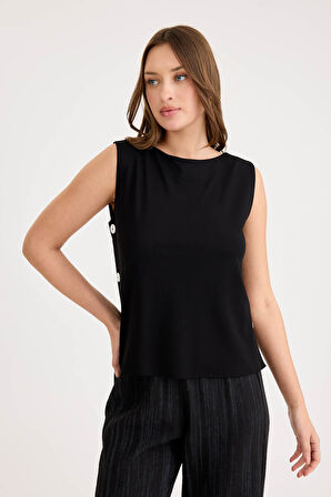 Yanları Düğmeli Sıfır Kol Modal Bluz