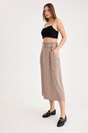 Beli Fırfırlı Kemerli Cepli Etek