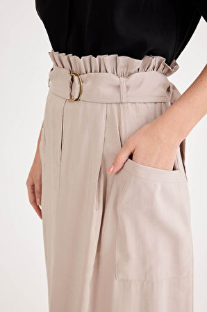 Beli Fırfırlı Kemerli Cepli Etek