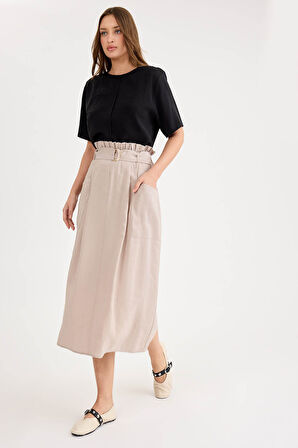 Beli Fırfırlı Kemerli Cepli Etek