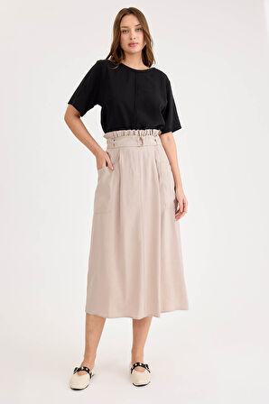 Beli Fırfırlı Kemerli Cepli Etek