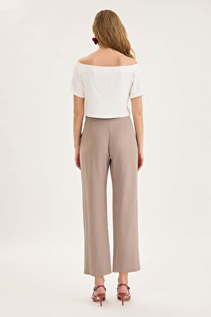 Yüksek Bel Tensel Kumaş Pileli Pantolon