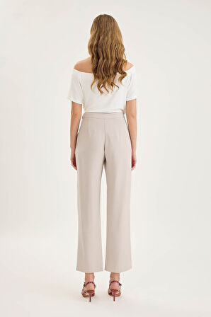 Yüksek Bel Tensel Kumaş Pileli Pantolon