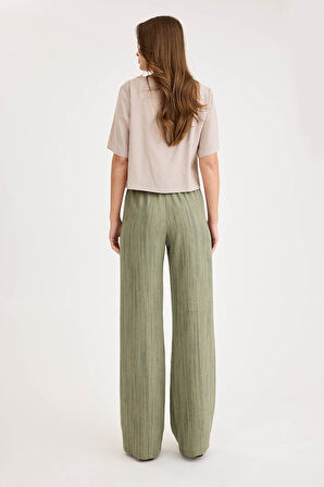 Desenli Beli Lastikli Geniş Paça Pantolon