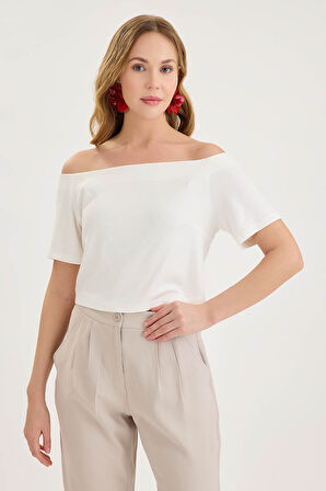 Kayık Yaka Crop Bluz