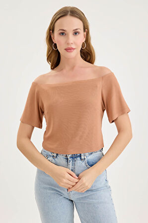 Kayık Yaka Crop Bluz