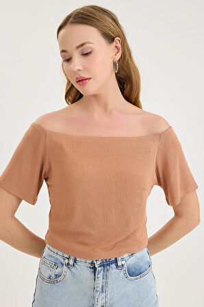 Kayık Yaka Crop Bluz