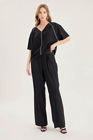 Beli Lastikli Krinkıl Kumaş Bol Paça Pantolon