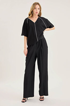 Beli Lastikli Krinkıl Kumaş Bol Paça Pantolon