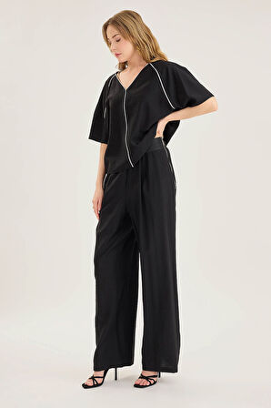 Beli Lastikli Krinkıl Kumaş Bol Paça Pantolon