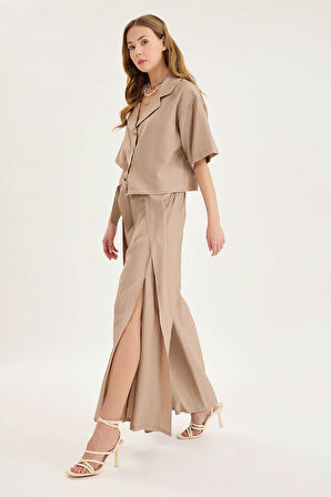 Beli Bağlamalı Krinkıl Kumaş Dökümlü Pantolon