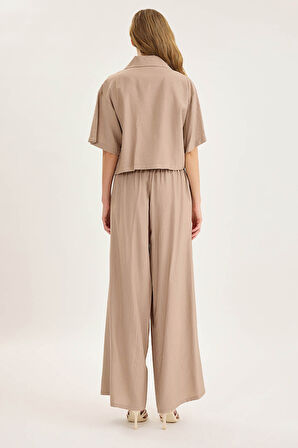 Beli Bağlamalı Krinkıl Kumaş Dökümlü Pantolon