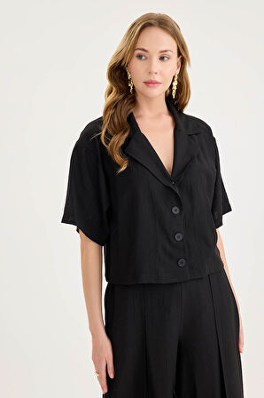 Krinkıl Kumaş Kısa Kol Crop Gömlek