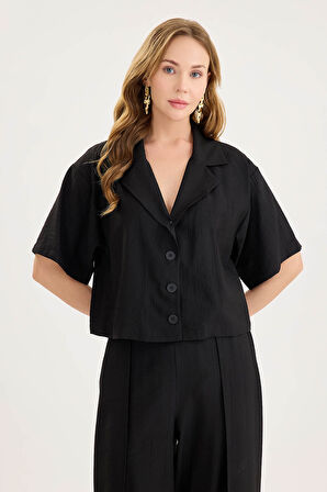 Krinkıl Kumaş Kısa Kol Crop Gömlek