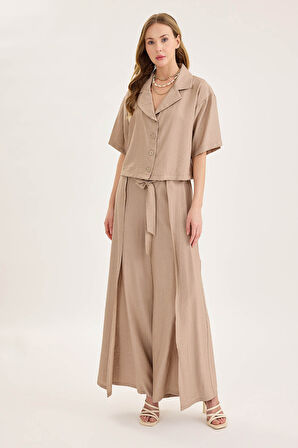 Krinkıl Kumaş Kısa Kol Crop Gömlek