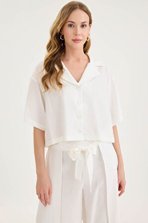 Krinkıl Kumaş Kısa Kol Crop Gömlek