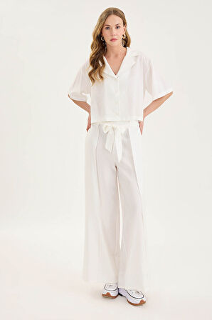 Krinkıl Kumaş Kısa Kol Crop Gömlek