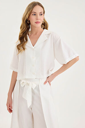 Krinkıl Kumaş Kısa Kol Crop Gömlek