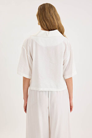 Krinkıl Kumaş Kısa Kol Crop Gömlek