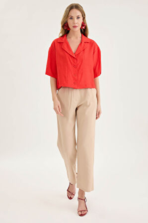 Krinkıl Kumaş Kısa Kol Crop Gömlek