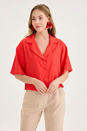 Krinkıl Kumaş Kısa Kol Crop Gömlek