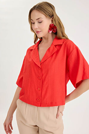 Krinkıl Kumaş Kısa Kol Crop Gömlek