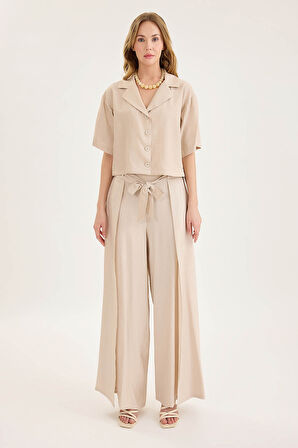 Krinkıl Kumaş Kısa Kol Crop Gömlek