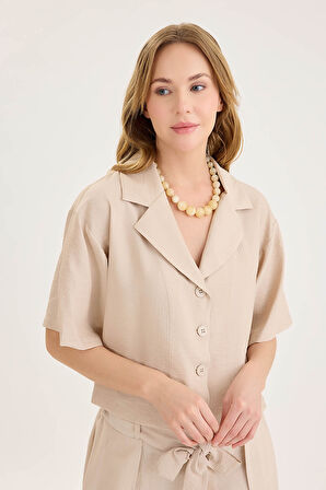 Krinkıl Kumaş Kısa Kol Crop Gömlek