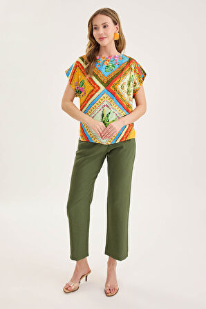 Desenli Kısa Kol Bluz
