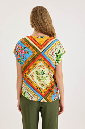 Desenli Kısa Kol Bluz