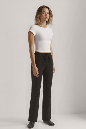 Paçası Düğmeli Krinkıl Kumaş Pantolon