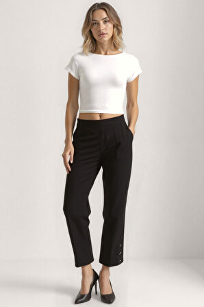 Paçası Düğmeli Krinkıl Kumaş Pantolon