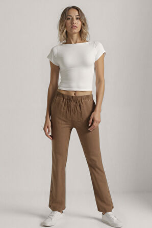 Paçası Düğmeli Krinkıl Kumaş Pantolon