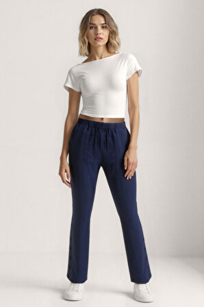 Paçası Düğmeli Krinkıl Kumaş Pantolon