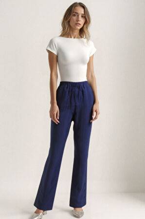 Paçası Düğmeli Krinkıl Kumaş Pantolon