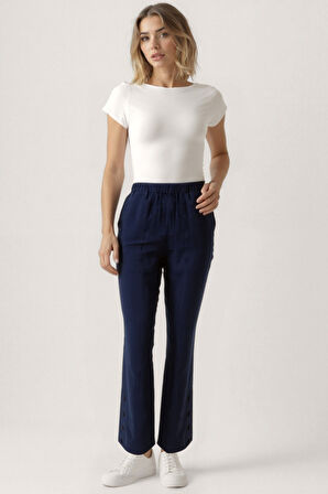 Paçası Düğmeli Krinkıl Kumaş Pantolon