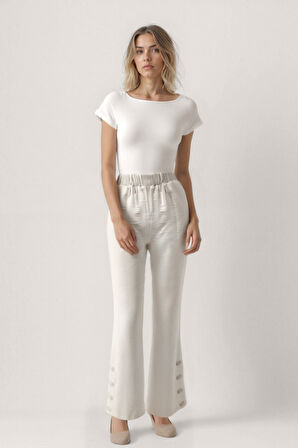 Paçası Düğmeli Krinkıl Kumaş Pantolon