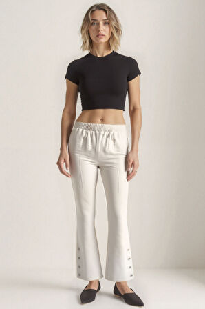 Paçası Düğmeli Krinkıl Kumaş Pantolon