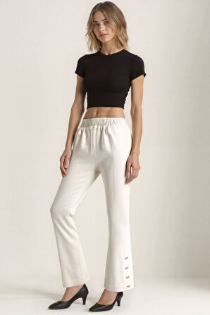 Paçası Düğmeli Krinkıl Kumaş Pantolon