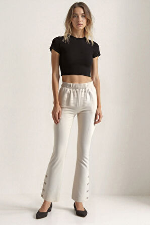 Paçası Düğmeli Krinkıl Kumaş Pantolon