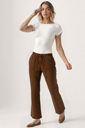 Paçası Düğmeli Krinkıl Kumaş Pantolon